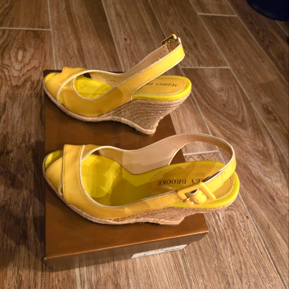 Audrey Brooke, Yellow Patent Leather Wedge Sandals, size 6.5